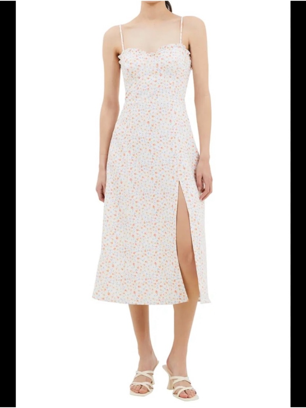 French Connection White Floral Slip Dress with Orange and Blue Accents - Picture 8 of 8
